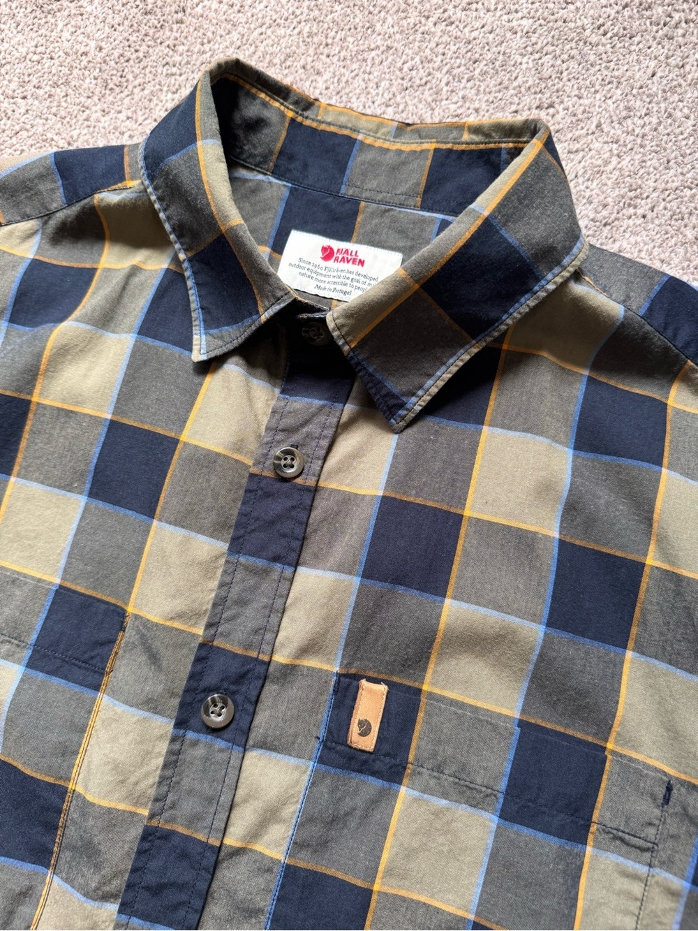 Mens Fjallraven High Coast Big Check Short Sleeve Button Up Shirt Size XL